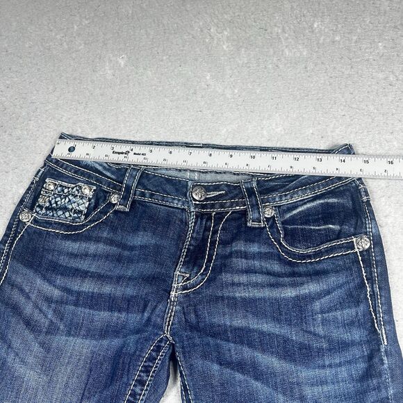 Miss Me Jeans Womens Size 28 Signature Rise Boot Dark Blue Wash Bejazzled Pocket - Picture 6 of 14